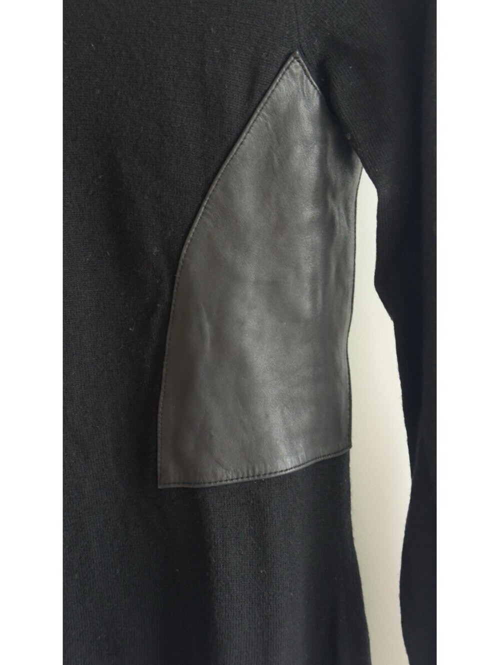 Rag & Bone Black Wool Knit Sweater Leather Panel Crew Neck Medium - Picture 3 of 7